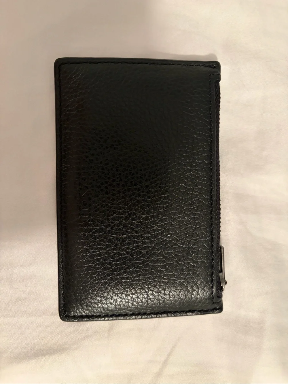 Coach Black Leather Card Holder Wallet Zip Coin Case Minimalist Slim Wallet